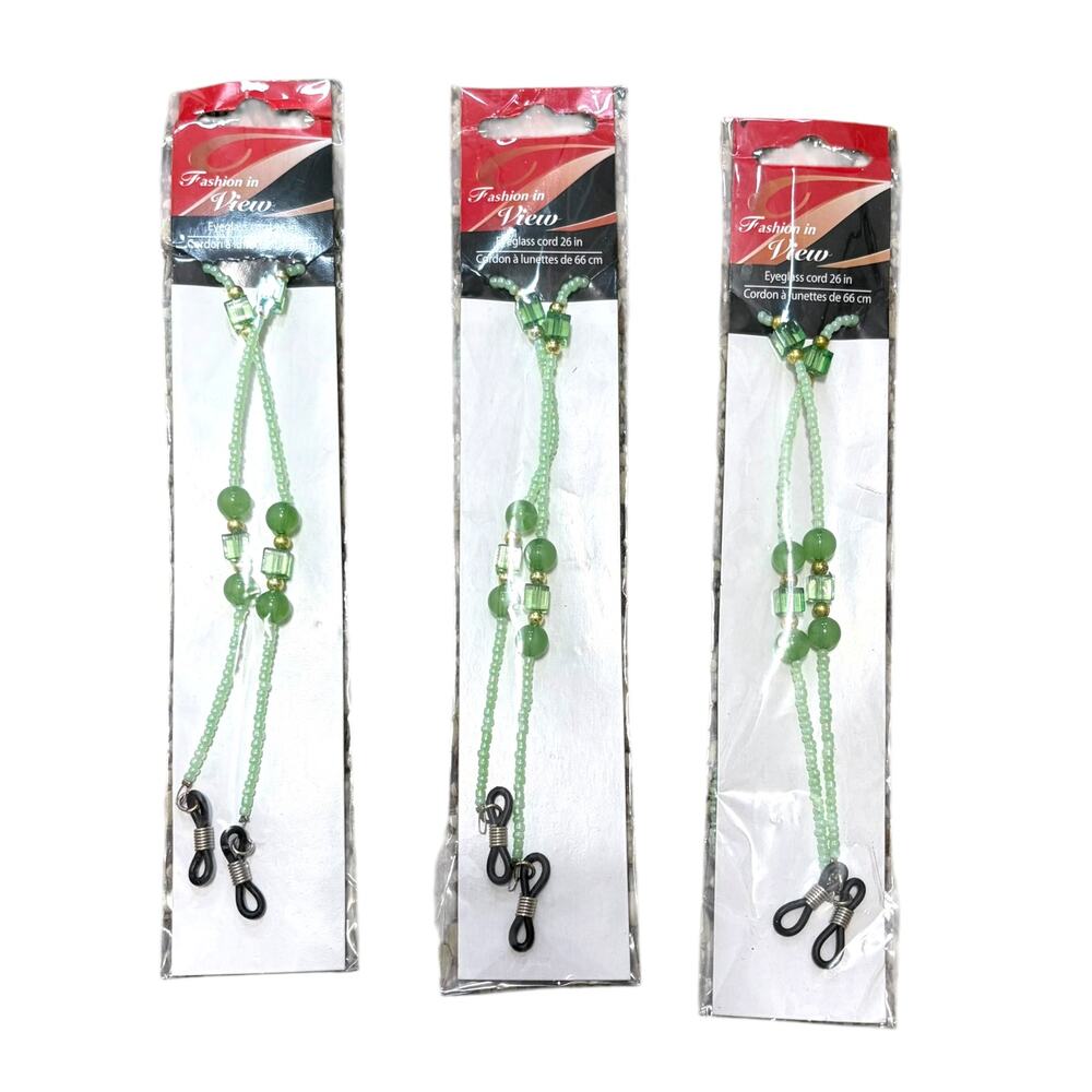 Fashion In View Eyeglass Cords Set of 3 NWT Green Functional Beaded Casual Cool